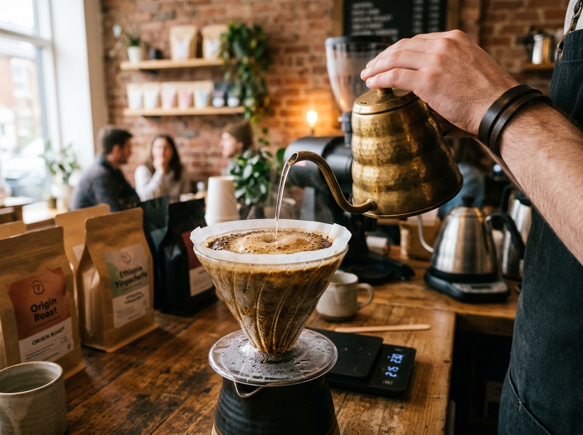 Artisan pour over coffee brew